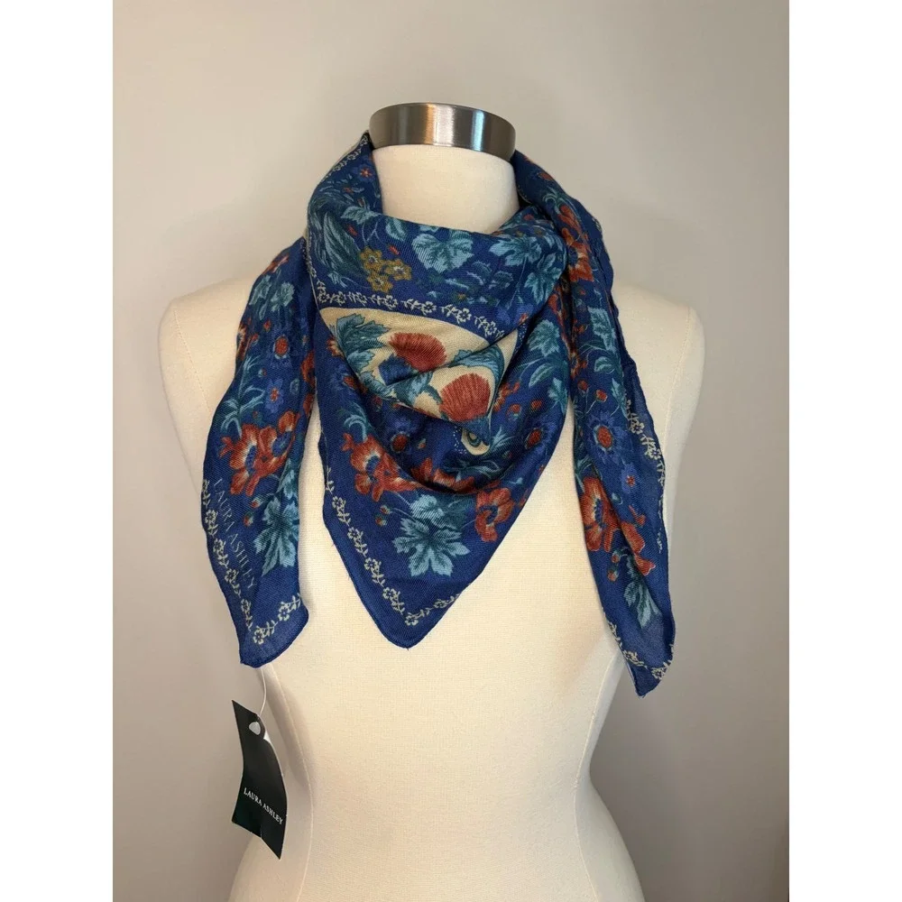 Laura Ashley Kashmir Opal Floral Scarf Blue Made in Italy NWT Festival Boho